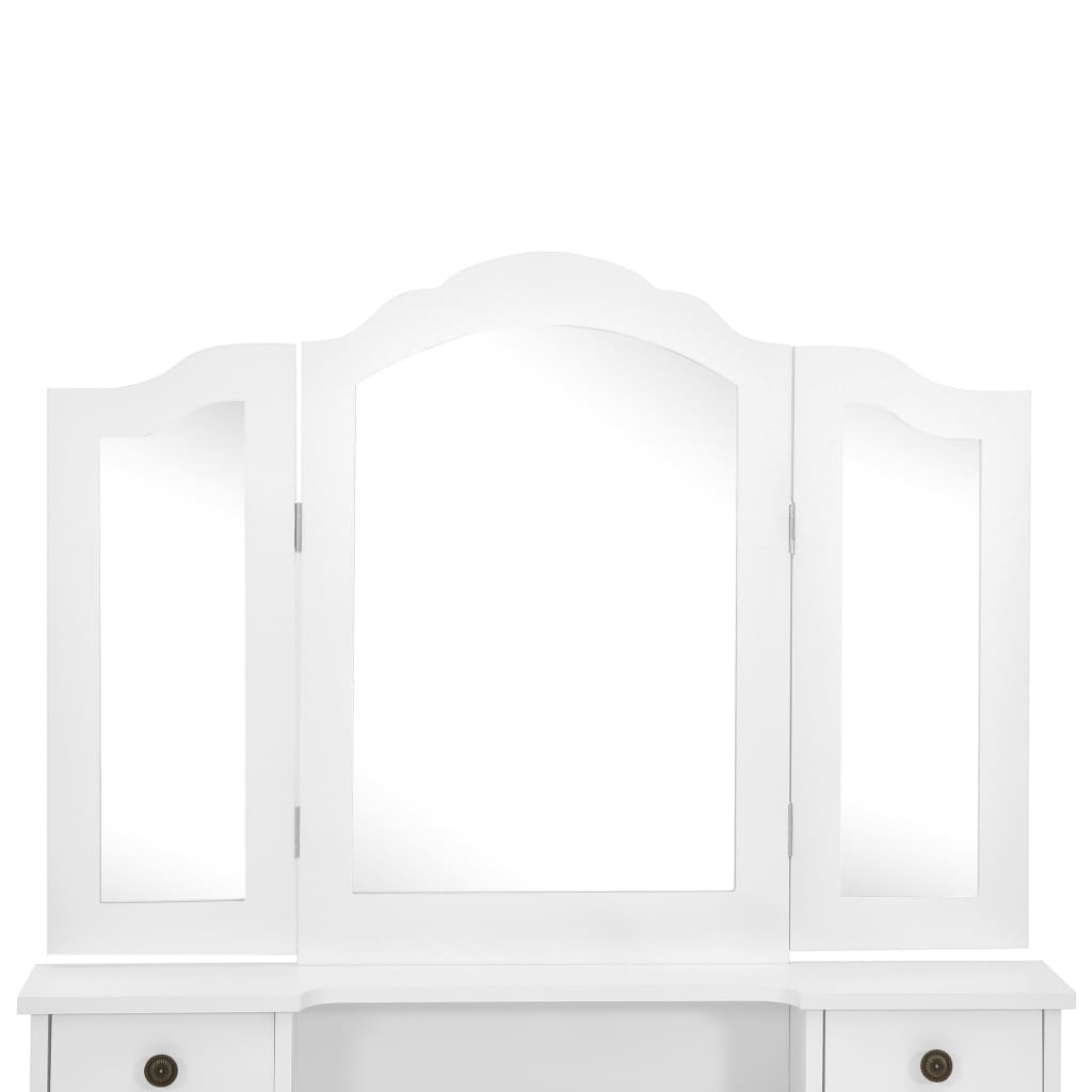 Set masă de toaletă cu taburet alb 80x69x141 cm lemn paulownia - Lando