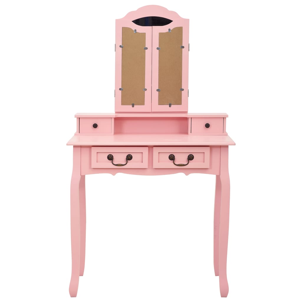 Set masă de toaletă cu taburet roz 80x69x141 cm lemn paulownia - Lando
