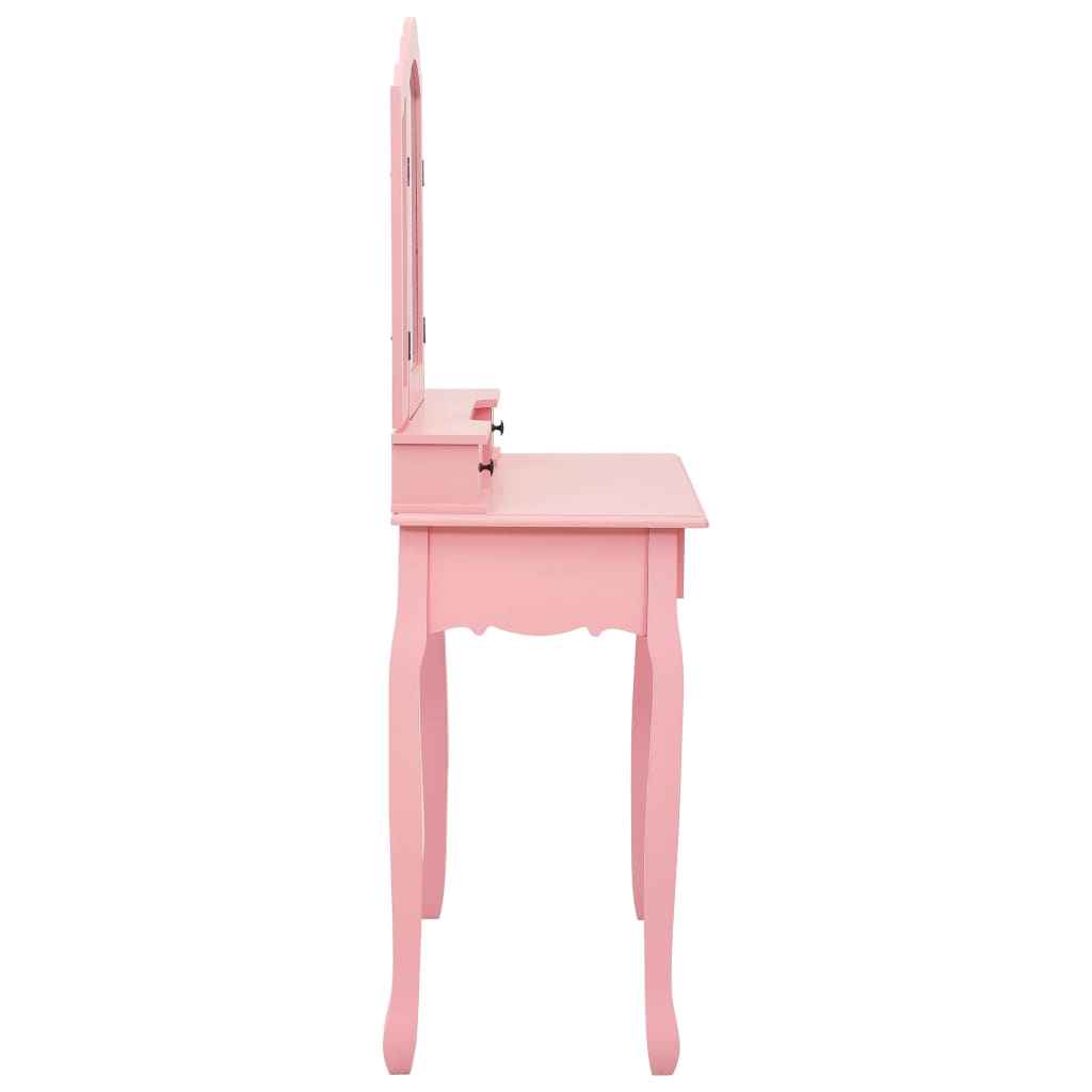Set masă de toaletă cu taburet roz 80x69x141 cm lemn paulownia - Lando
