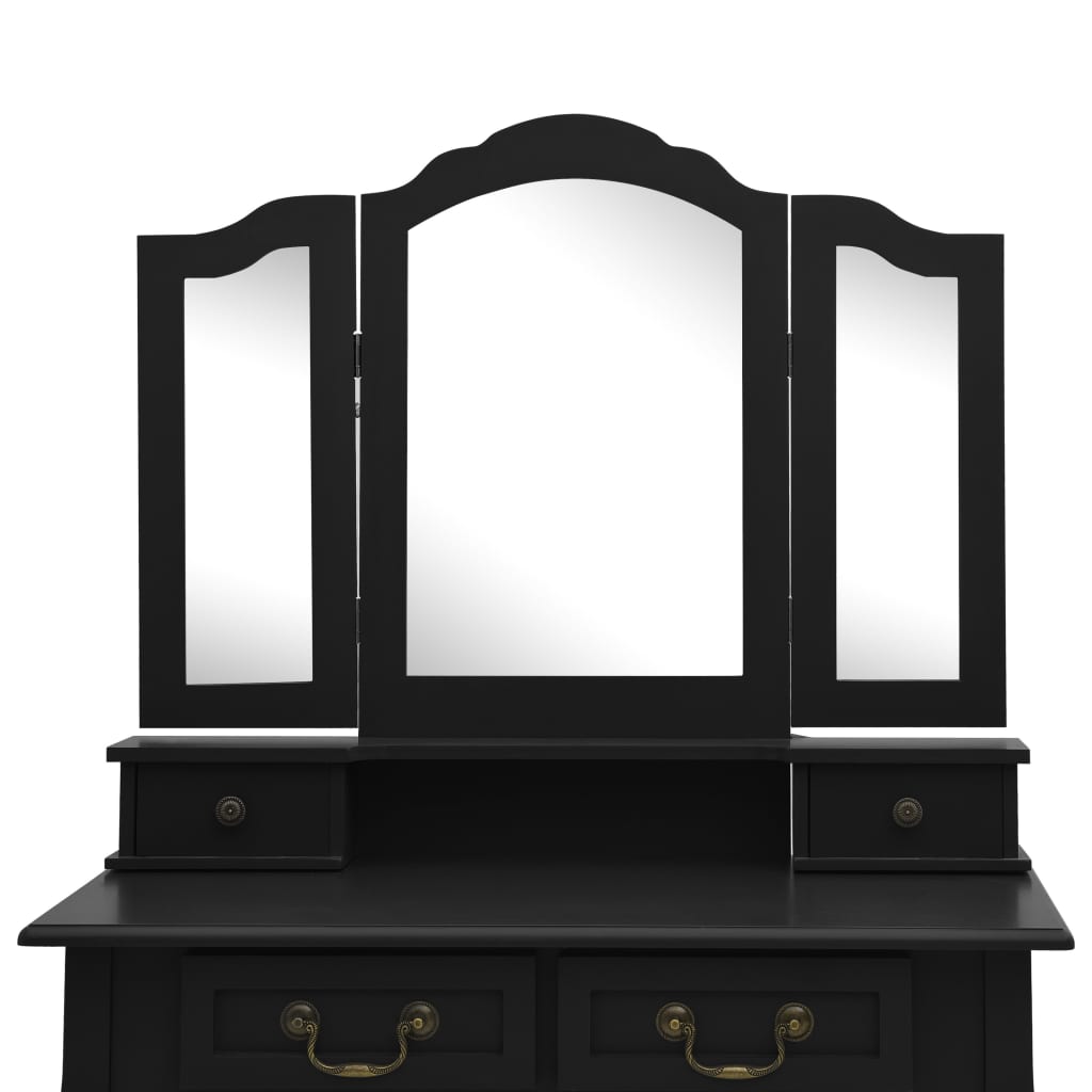 Set masă toaletă cu taburet negru 80x69x141 cm lemn paulownia - Lando