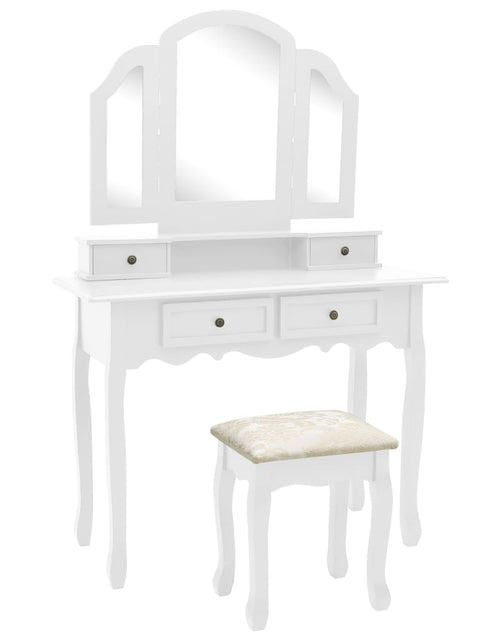 Încărcați imaginea în vizualizatorul Galerie, Set masă toaletă cu taburet alb 100x40x146 cm lemn paulownia - Lando
