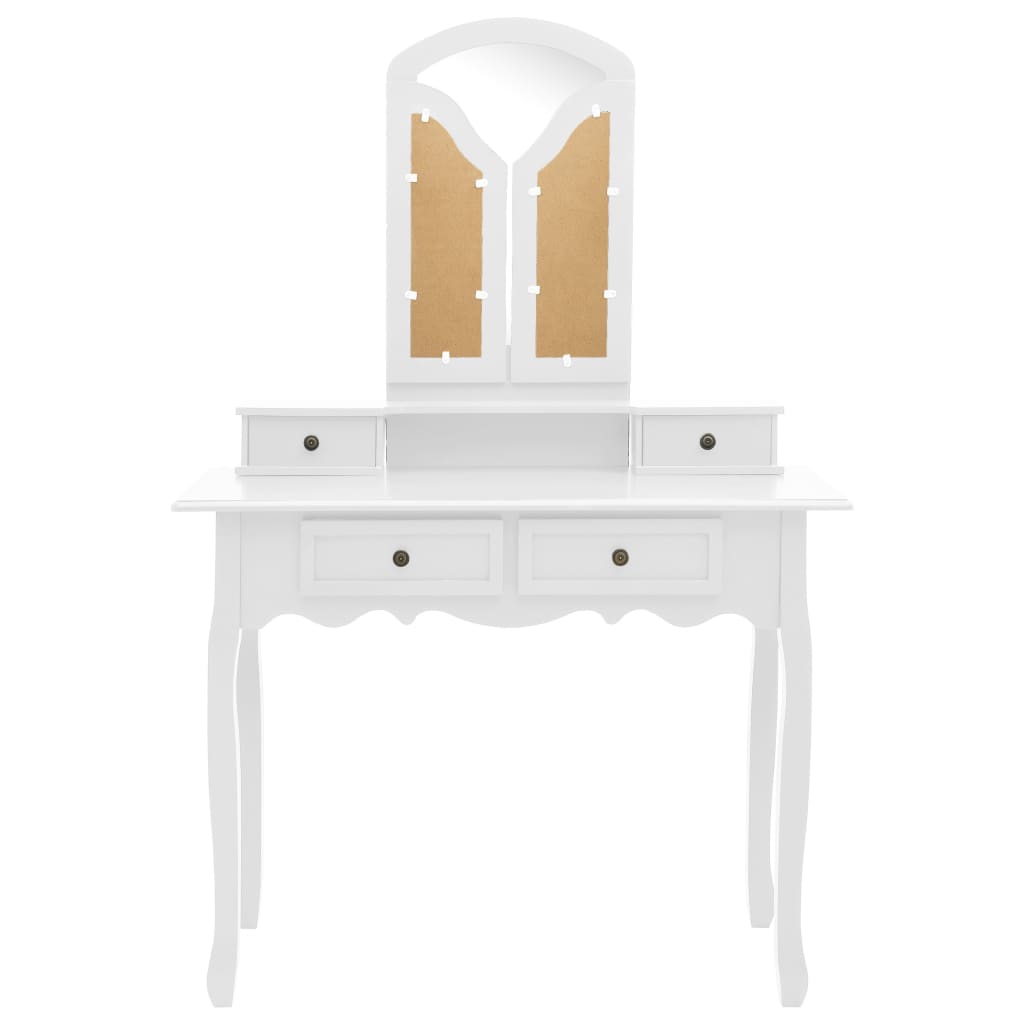 Set masă toaletă cu taburet alb 100x40x146 cm lemn paulownia - Lando
