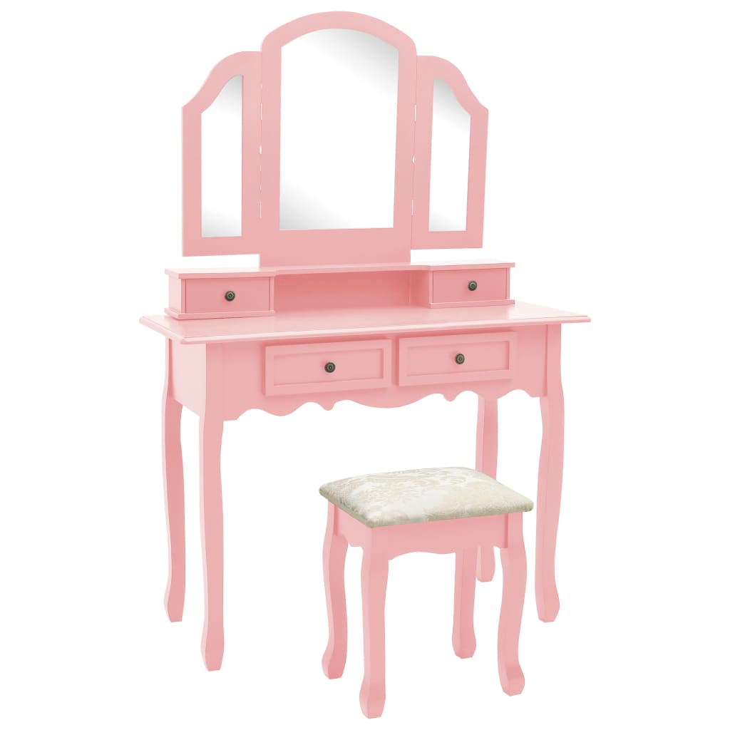 Set masă toaletă cu taburet roz 100x40x146 cm lemn paulownia - Lando