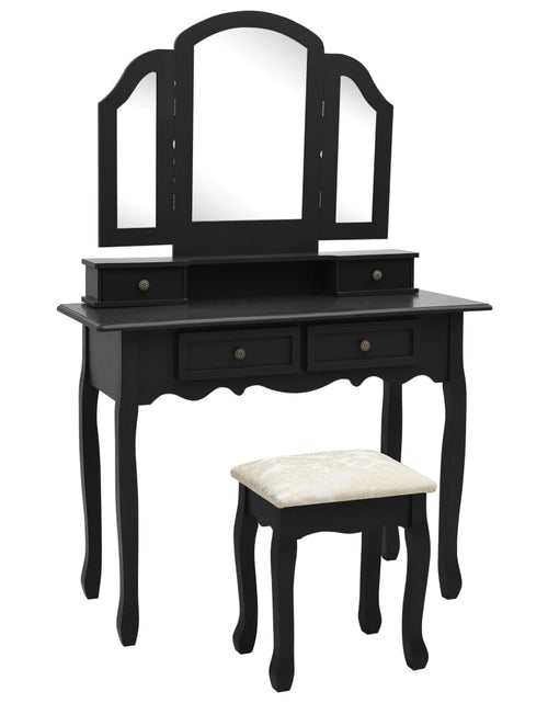 Încărcați imaginea în vizualizatorul Galerie, Set masă toaletă cu taburet negru 100x40x146 cm lemn paulownia - Lando
