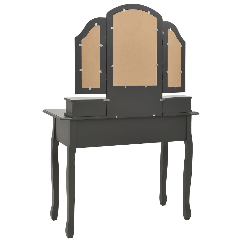 Set masă de toaletă cu taburet gri 100x40x146 cm lemn paulownia - Lando