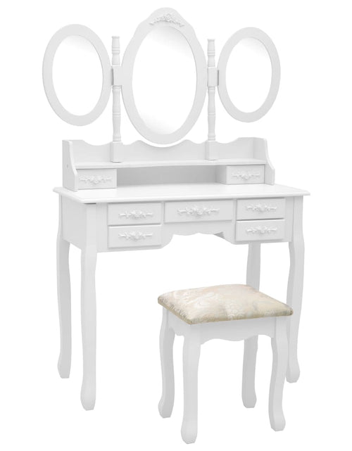 Încărcați imaginea în vizualizatorul Galerie, Masă de toaletă cu taburet și oglindă triptic, alb - Lando
