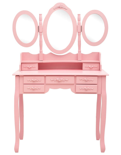 Încărcați imaginea în vizualizatorul Galerie, Masă de toaletă cu taburet și triptic oglinzi, roz - Lando
