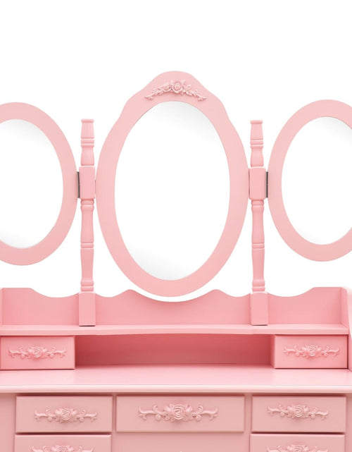 Загрузите изображение в средство просмотра галереи, Masă de toaletă cu taburet și triptic oglinzi, roz - Lando
