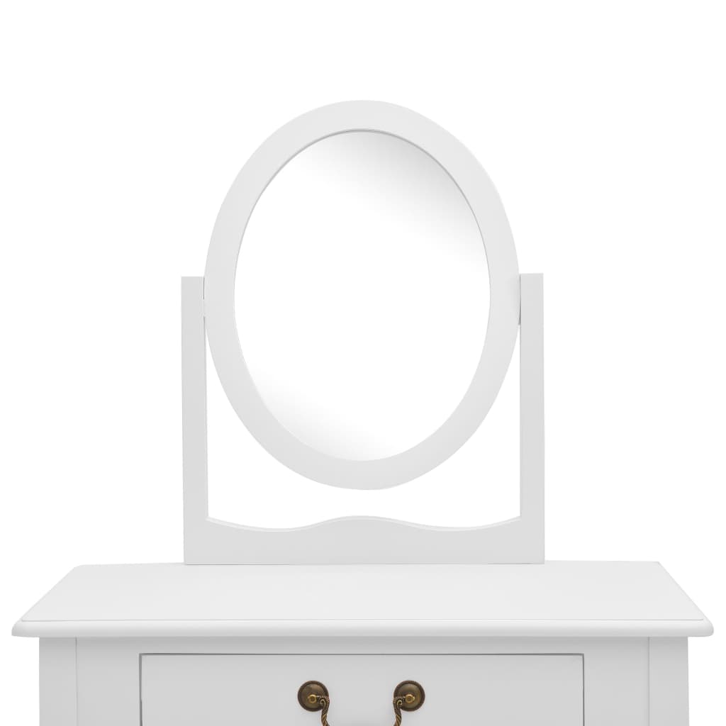 Masă toaletă cu taburet, alb, 65x36x128 cm, lemn paulownia, MDF - Lando