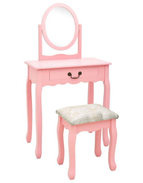 Încărcați imaginea în vizualizatorul Galerie, Masă toaletă cu taburet, roz, 65x36x128 cm, lemn paulownia, MDF - Lando

