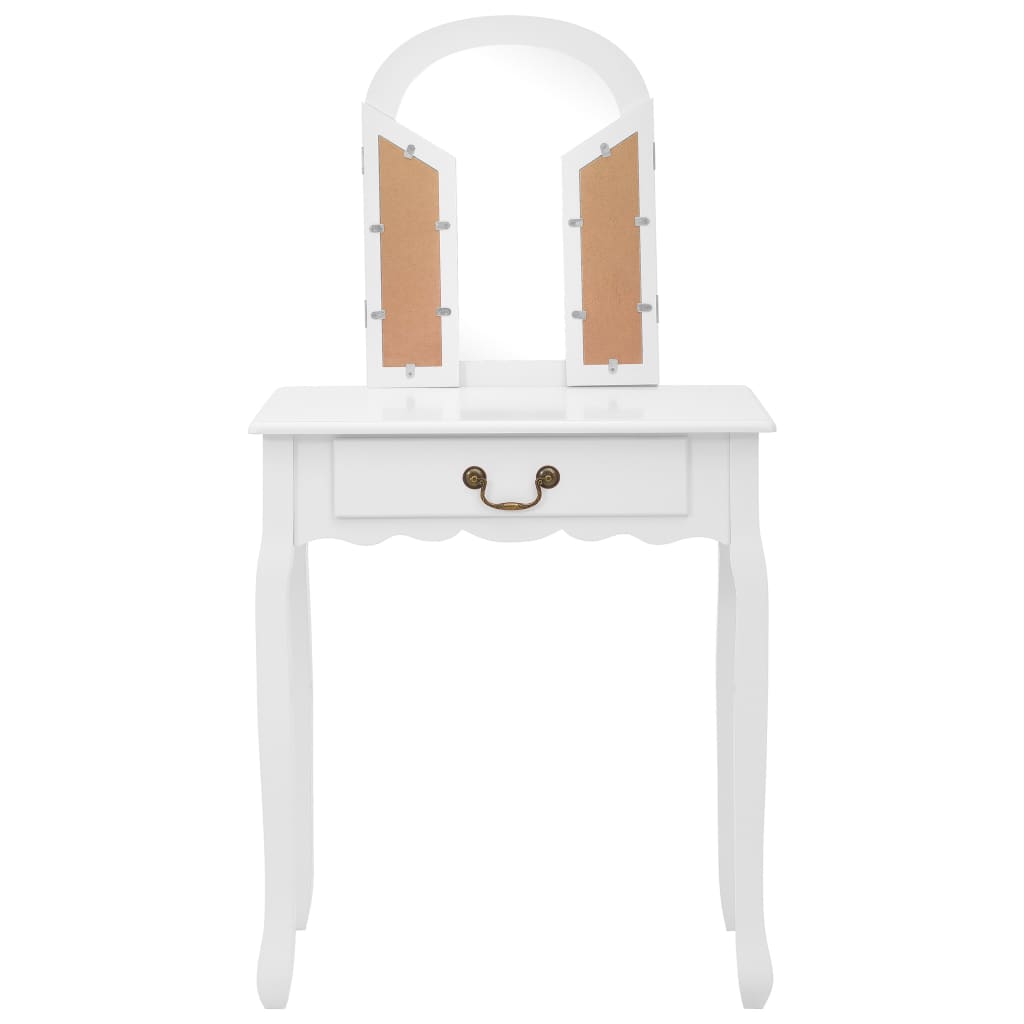 Masă toaletă cu taburet, alb, 65x36x128 cm, lemn paulownia, MDF - Lando