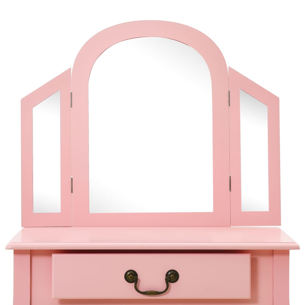Masă toaletă cu taburet, roz, 65x36x128 cm, lemn paulownia, MDF - Lando