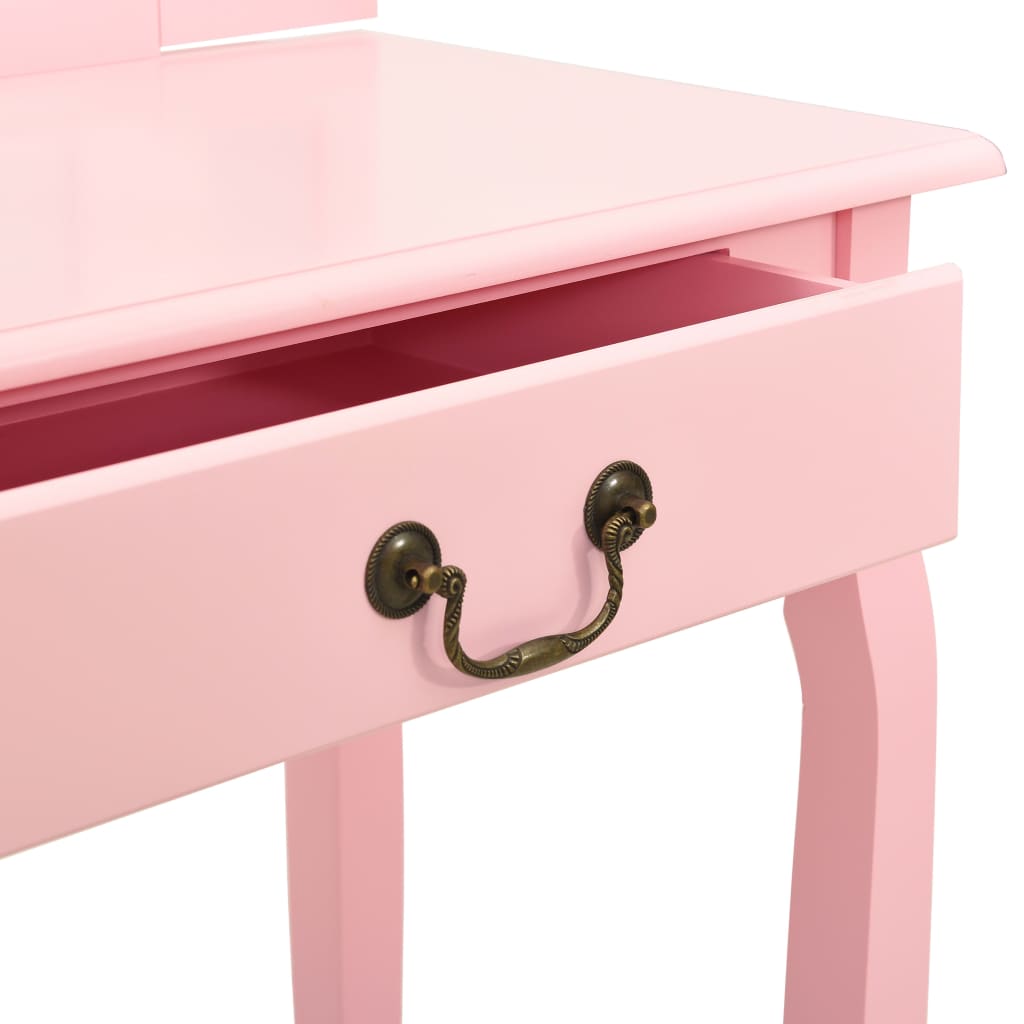 Masă toaletă cu taburet, roz, 65x36x128 cm, lemn paulownia, MDF - Lando