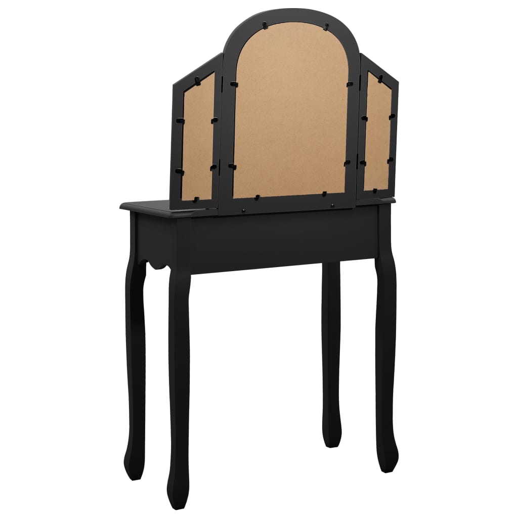 Masă toaletă cu taburet negru 65x36x128 cm lemn paulownia MDF - Lando
