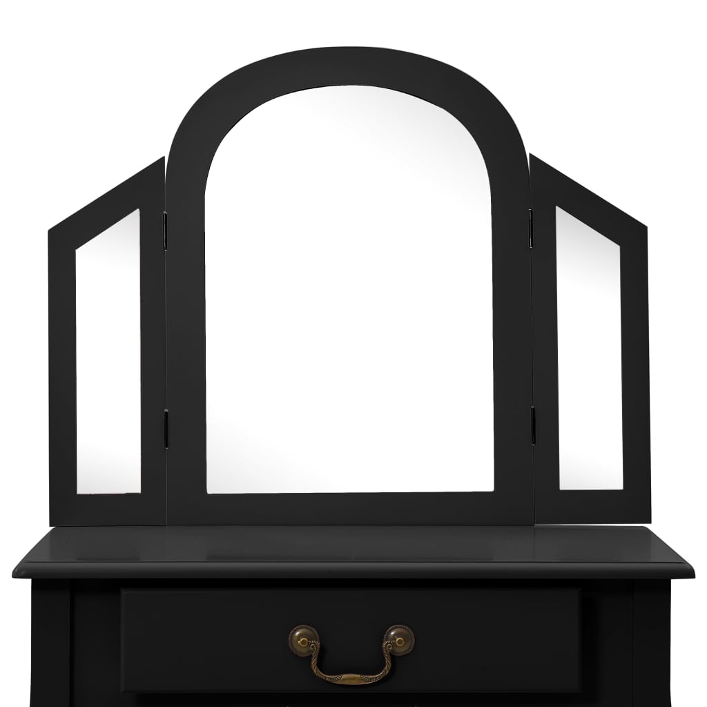 Masă toaletă cu taburet negru 65x36x128 cm lemn paulownia MDF - Lando