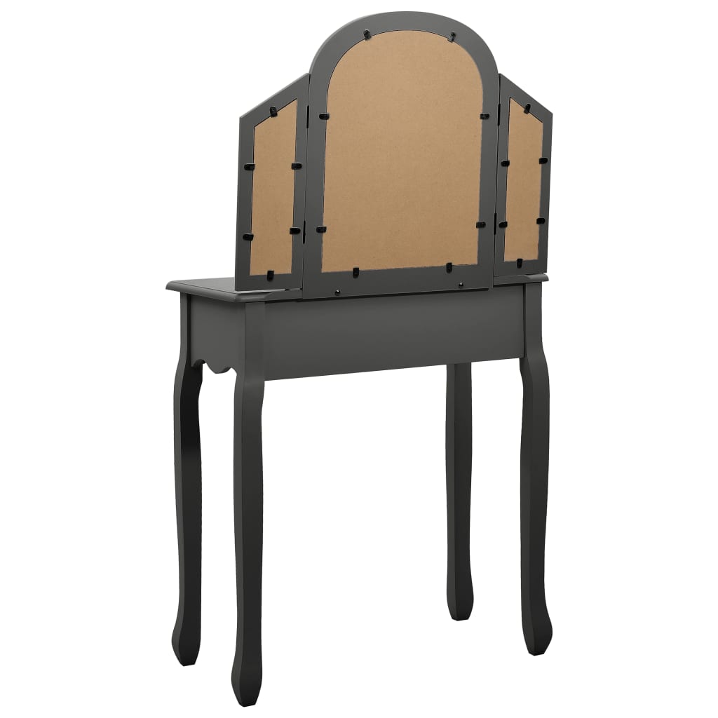 Masă toaletă cu taburet, gri, 65x36x128 cm, lemn paulownia, MDF - Lando