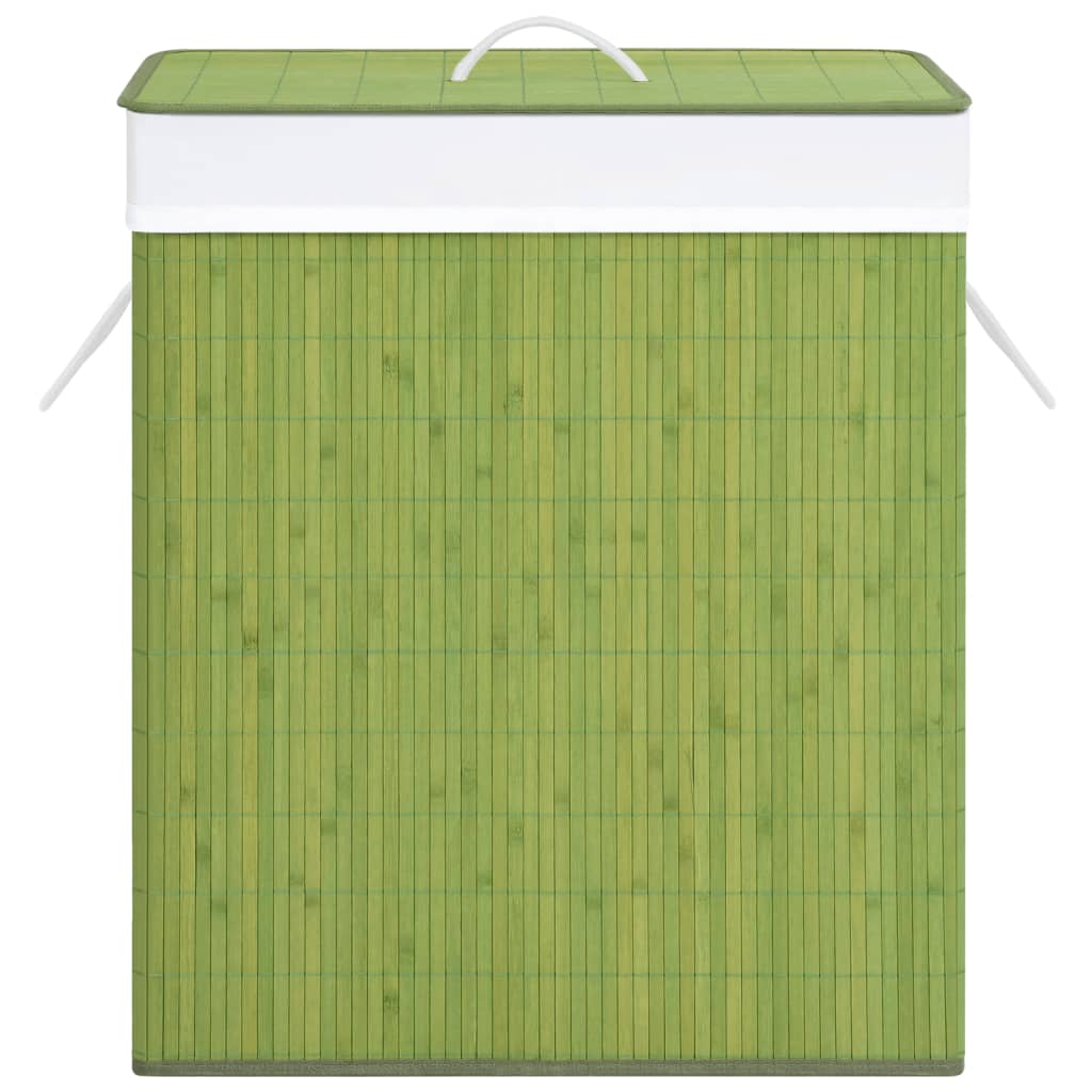 Coș de rufe din bambus cu 2 secțiuni, verde, 100 L - Lando