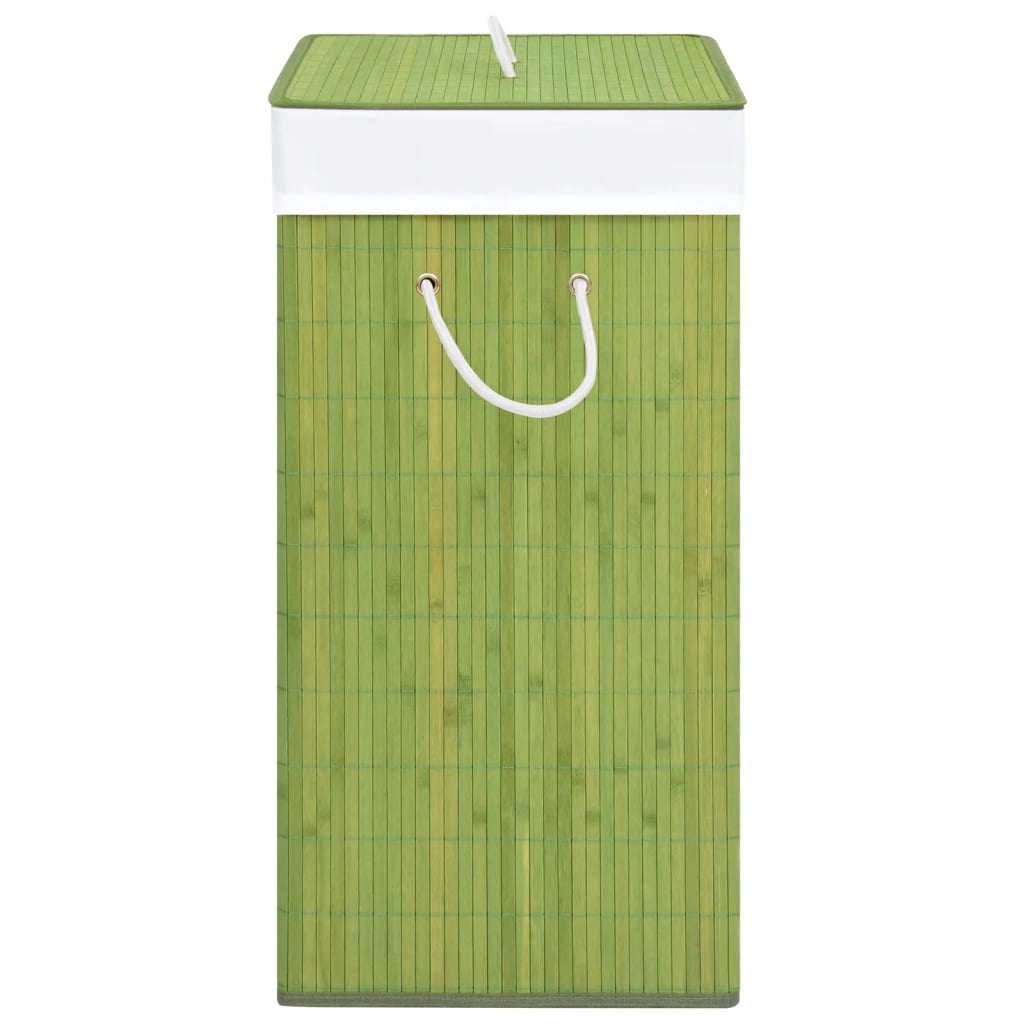 Coș de rufe din bambus cu 2 secțiuni, verde, 100 L - Lando
