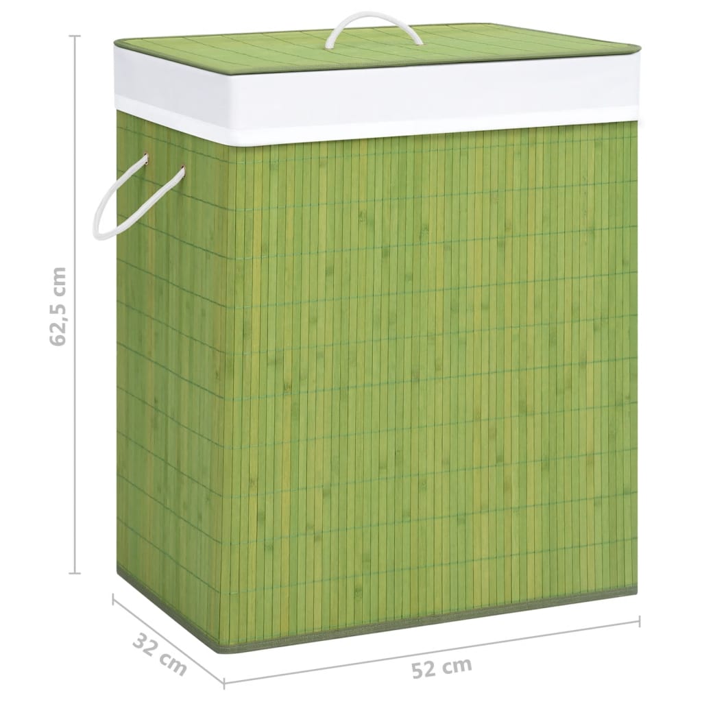 Coș de rufe din bambus cu 2 secțiuni, verde, 100 L - Lando