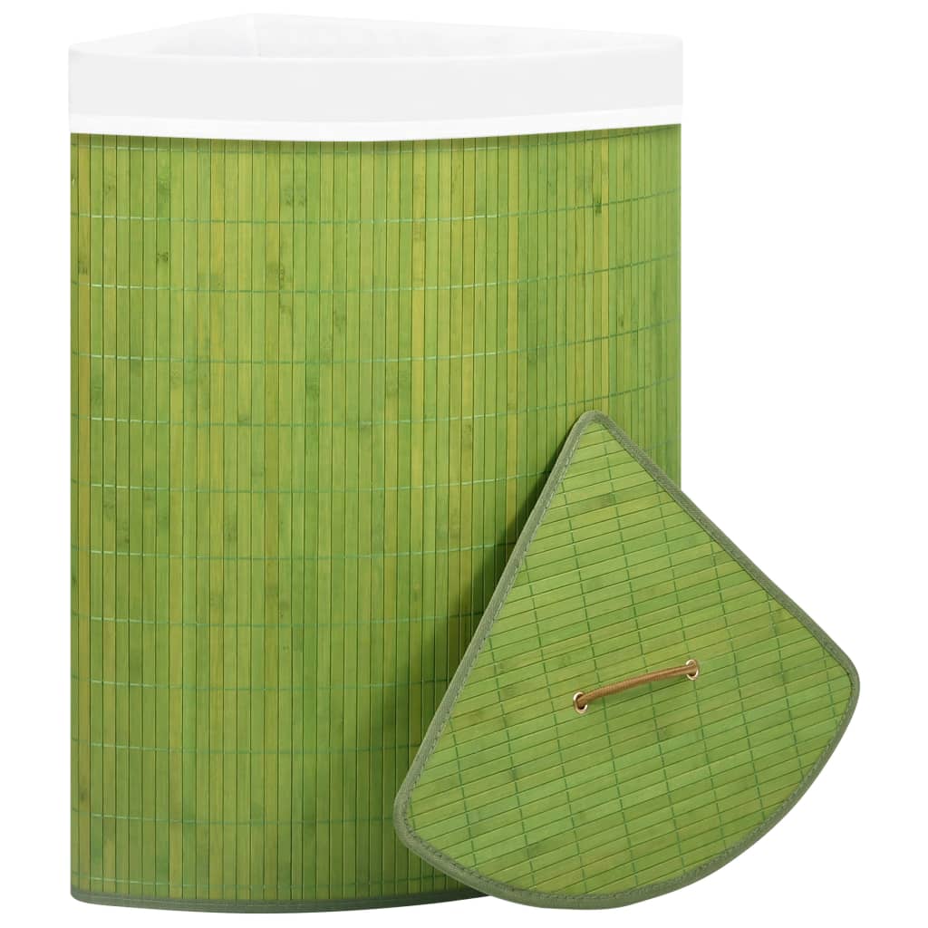 Coș de rufe din bambus, pentru colț, verde, 60 L - Lando