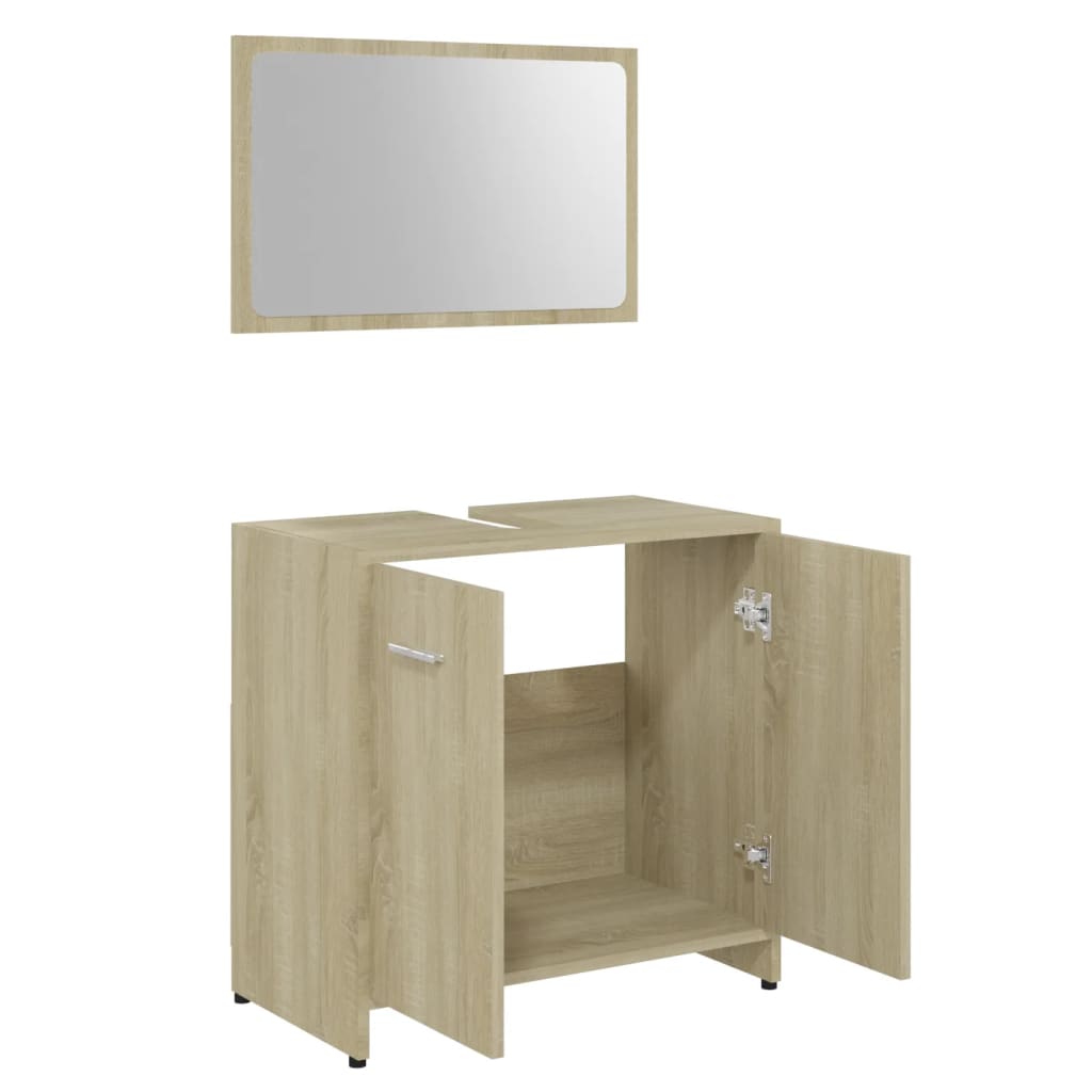 Set de mobilier de baie, stejar sonoma, lemn prelucrat - Lando