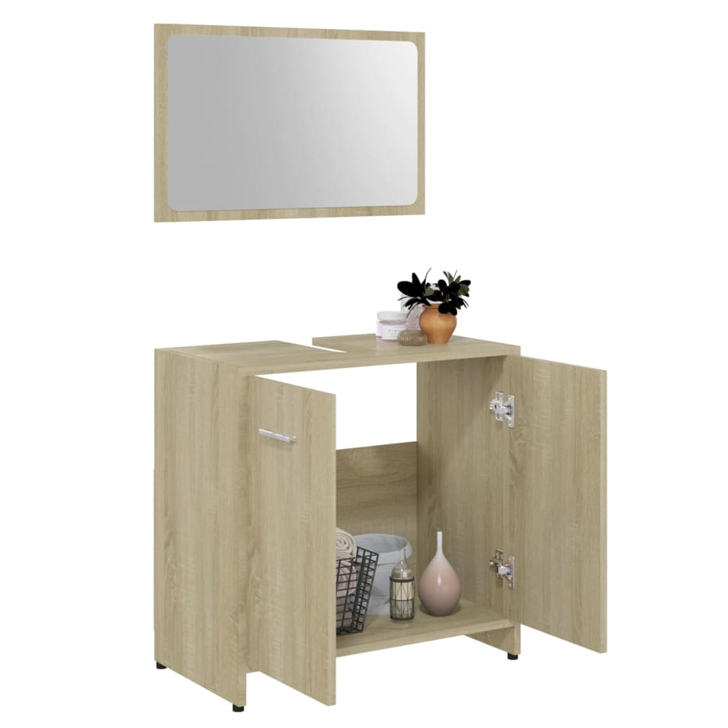 Set de mobilier de baie, stejar sonoma, lemn prelucrat - Lando