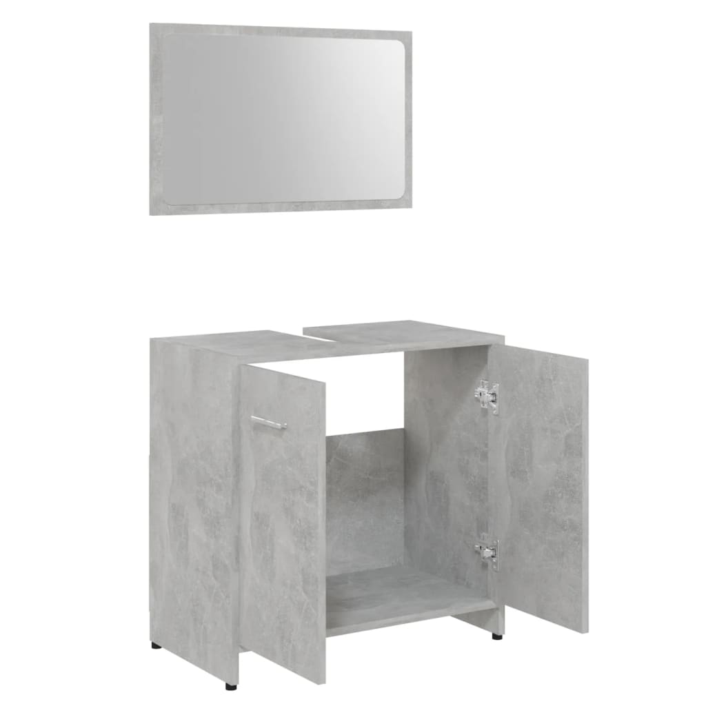 Set de mobilier de baie, gri beton, lemn prelucrat - Lando