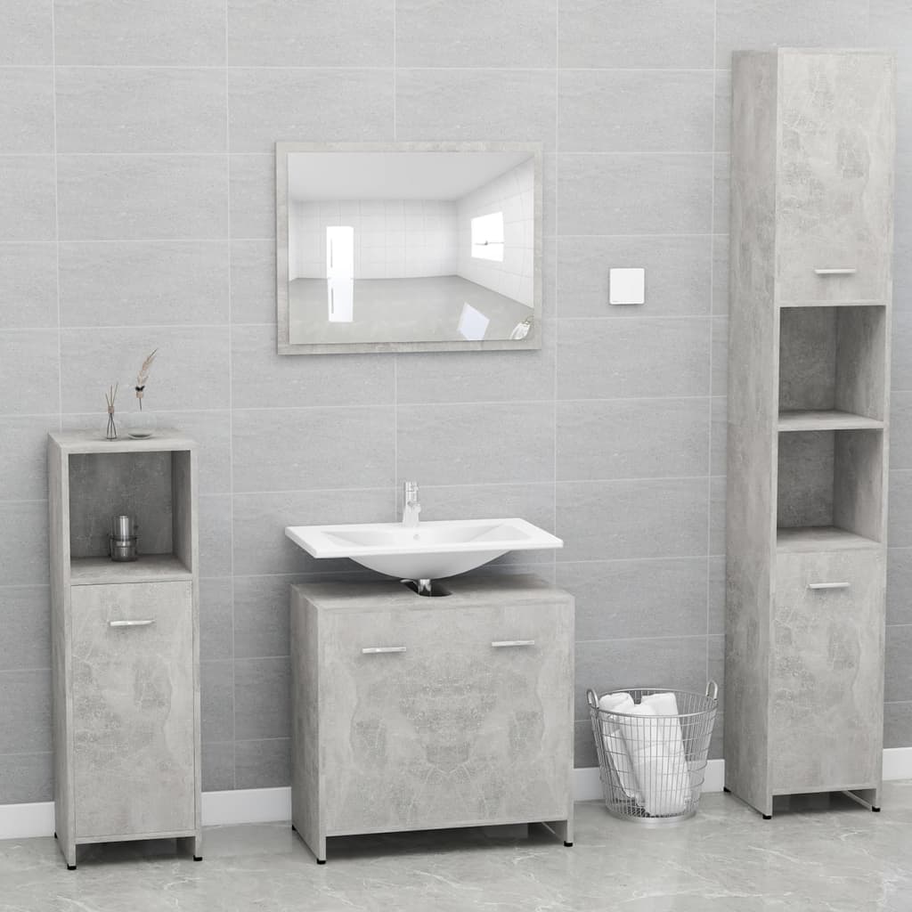 Set de mobilier de baie, gri beton, lemn prelucrat - Lando