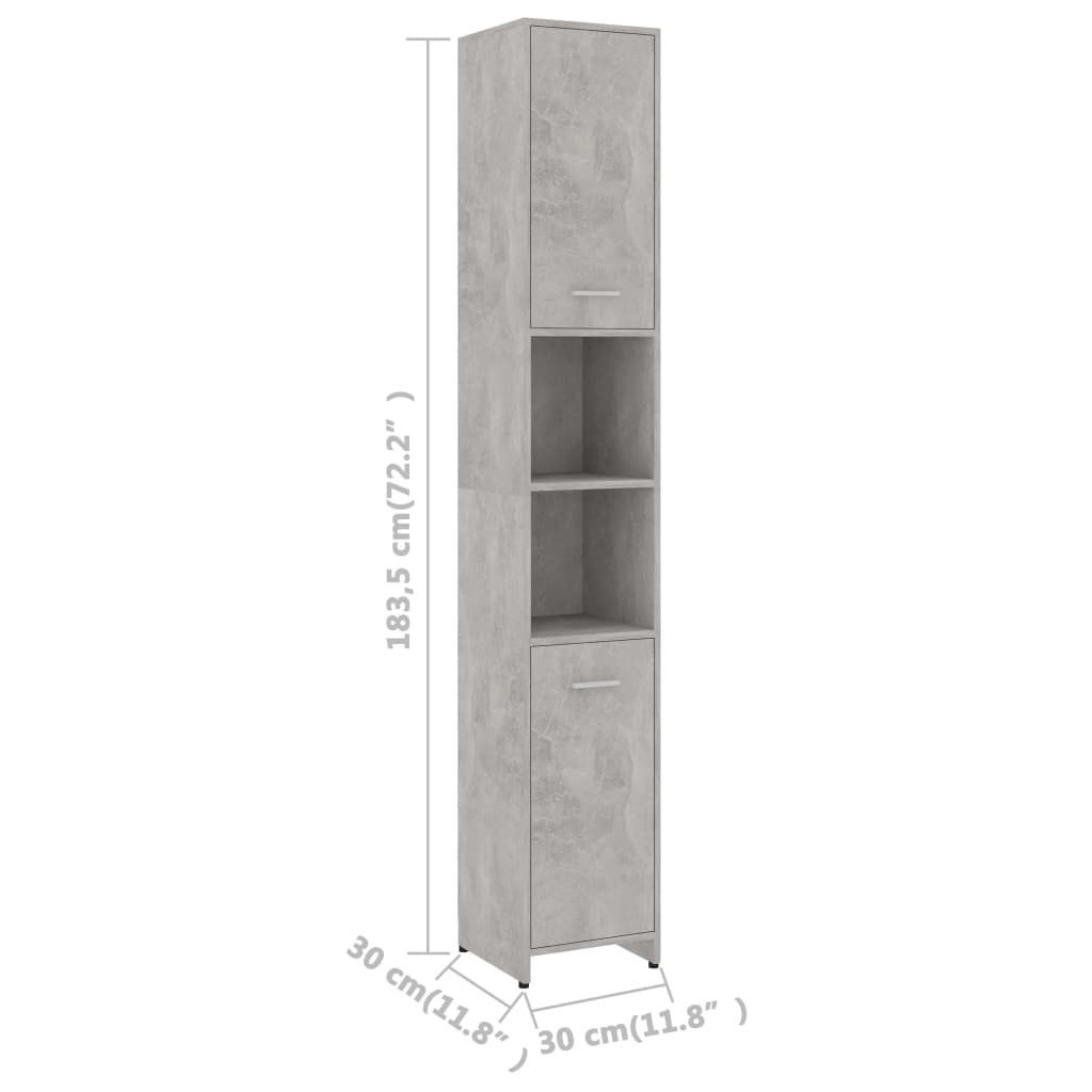Dulap de baie, gri beton, 30x30x183,5 cm, PAL - Lando