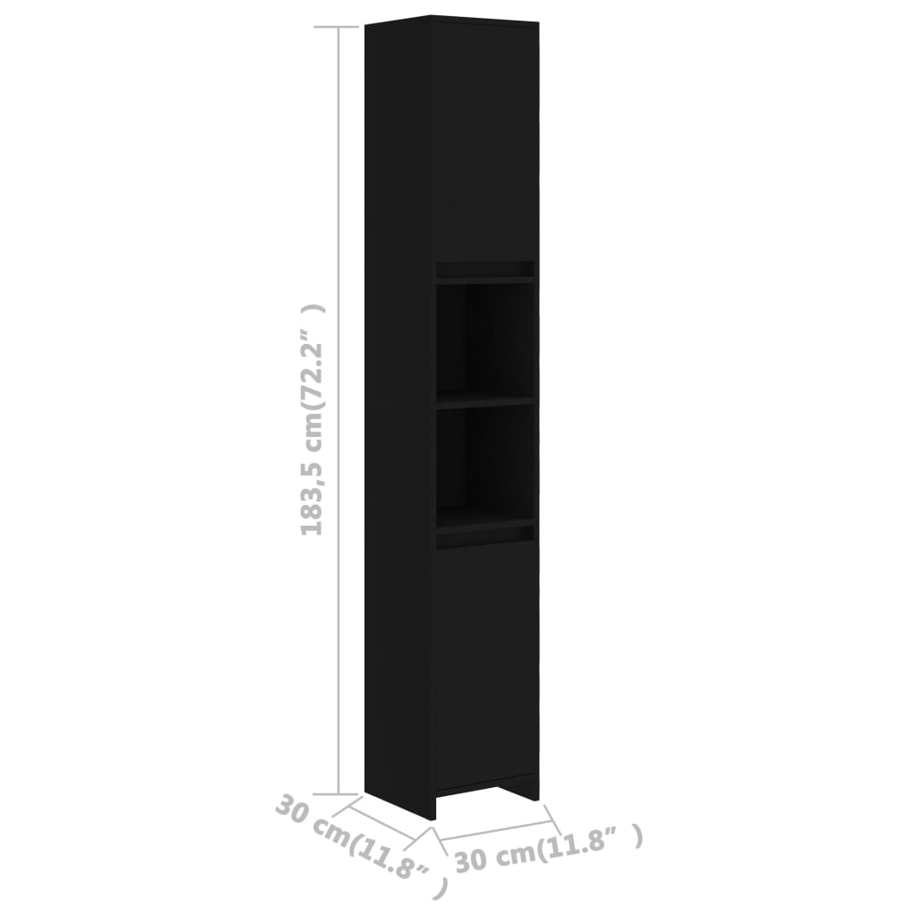 Dulap de baie, negru, 30x30x183,5 cm, PAL - Lando