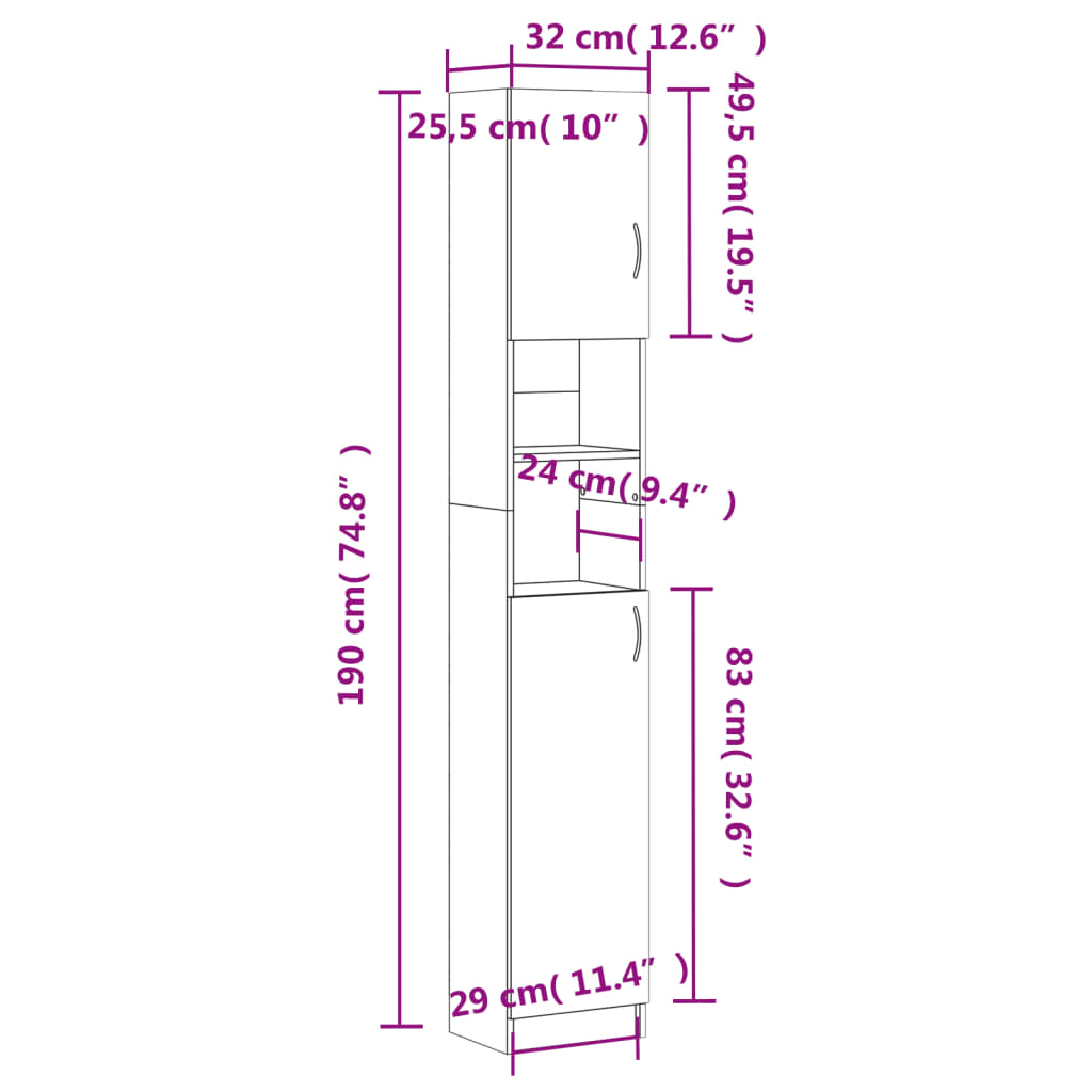 Dulap de baie, alb, 32x25,5x190 cm, lemn prelucrat - Lando