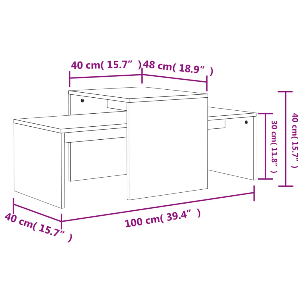 Set măsuțe de cafea, gri beton, 100x48x40 cm, PAL Lando - Lando