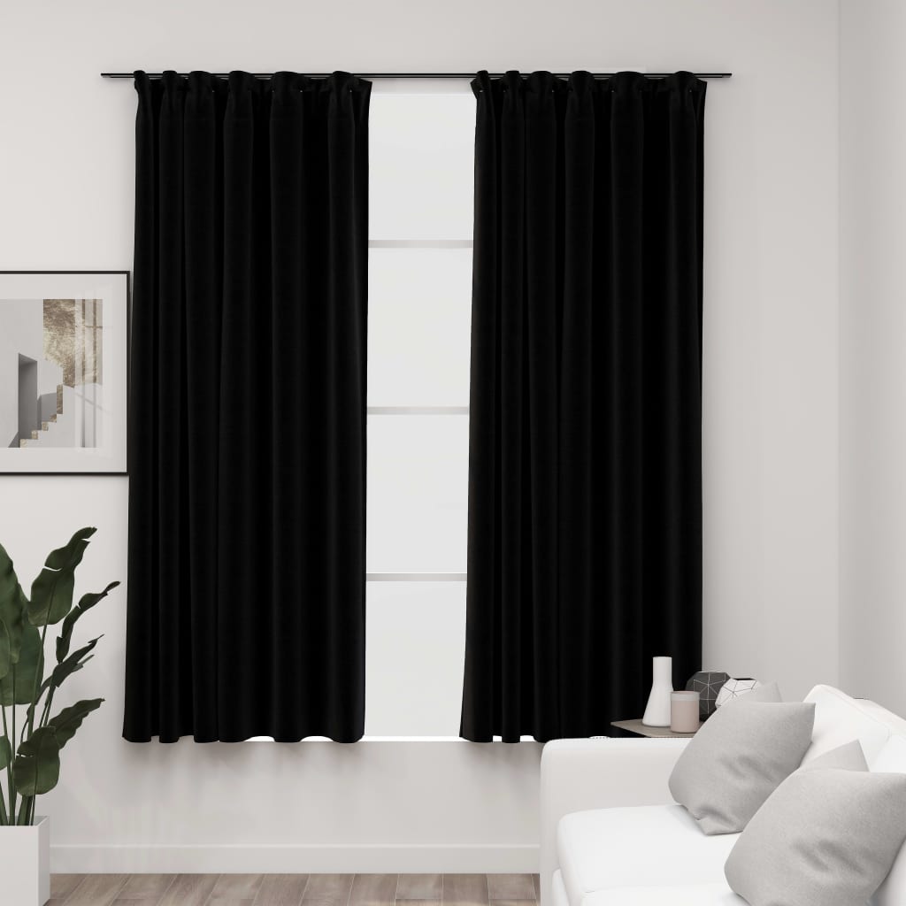 Draperii opace aspect in, cârlige, 2 buc., negru, 140 x 175 cm Lando - Lando