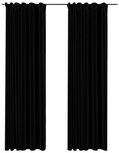 Încărcați imaginea în vizualizatorul Galerie, Perdele opace aspect pânză, cârlige, 2 buc., negru, 140x225 cm Lando - Lando
