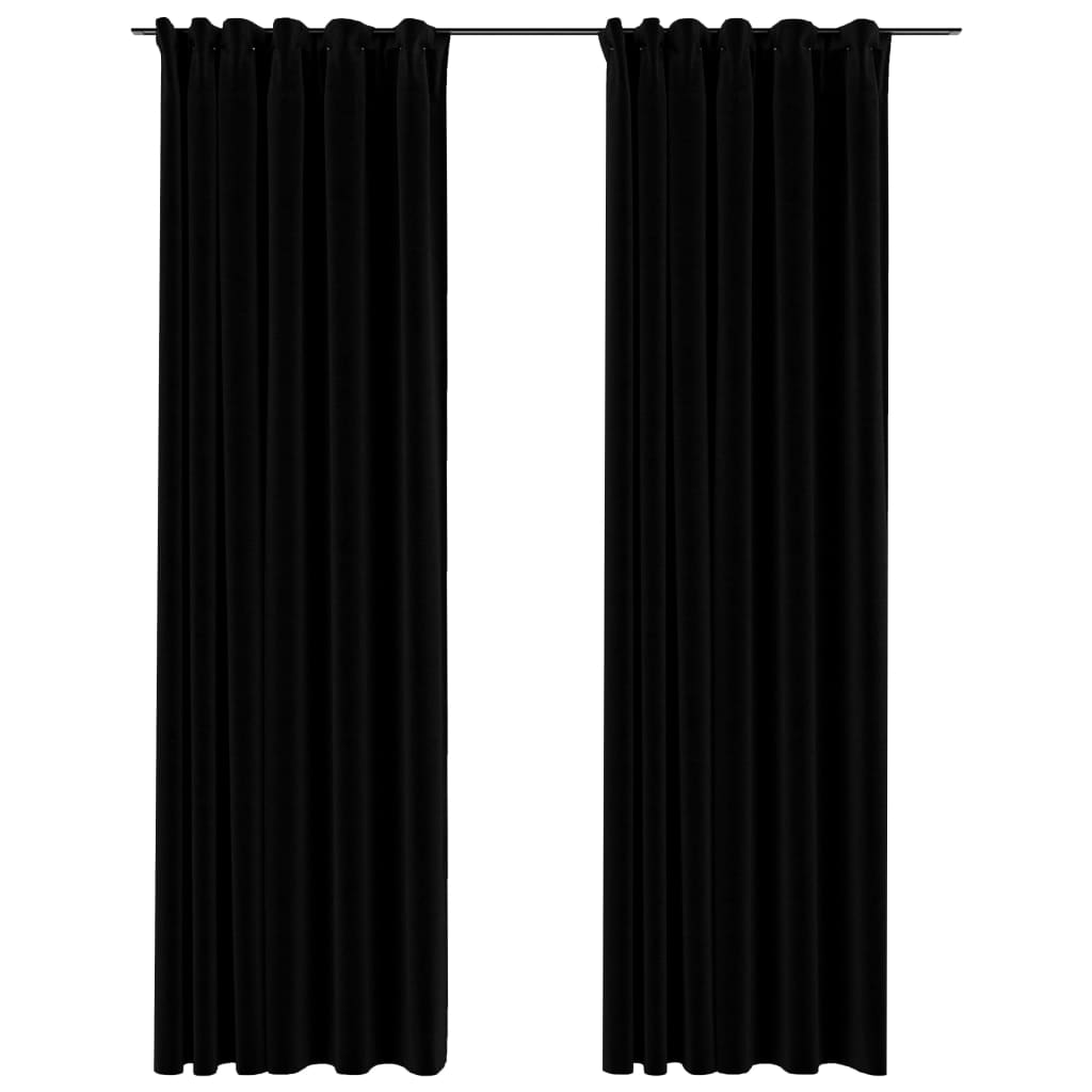 Perdele opace aspect pânză, cârlige, 2 buc., negru, 140x225 cm Lando - Lando