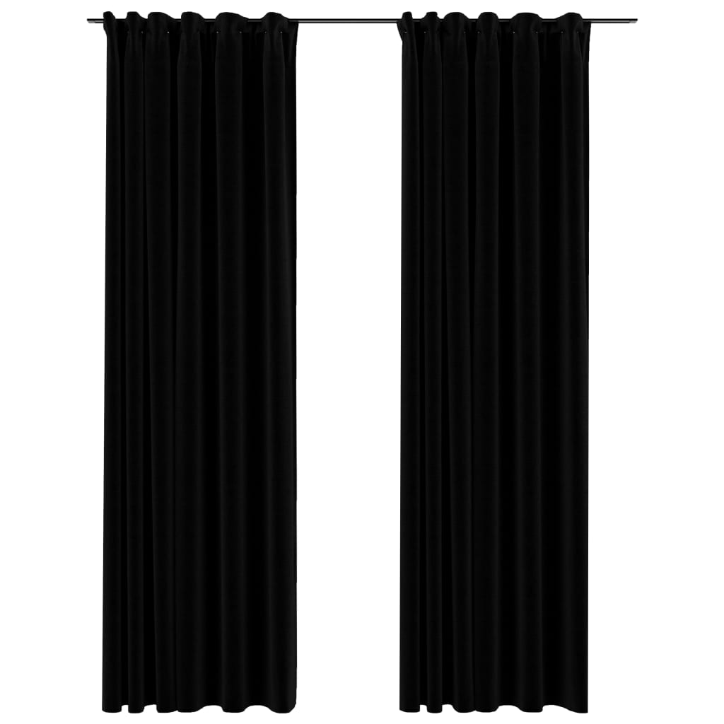 Perdele opace aspect pânză, cârlige, 2 buc., negru, 140x245 cm Lando - Lando