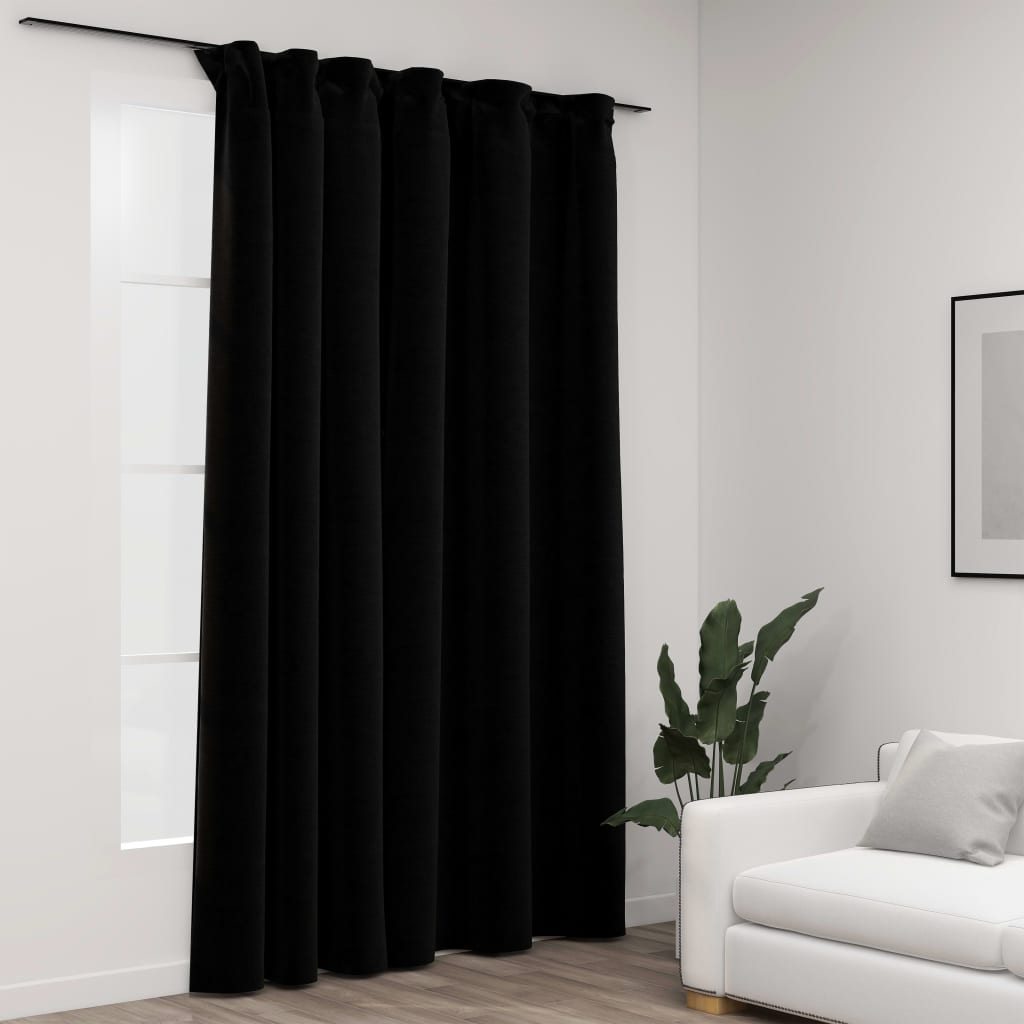 Draperii opace, aspect de in, negru, 290 x 245 cm, cu cârlige Lando - Lando