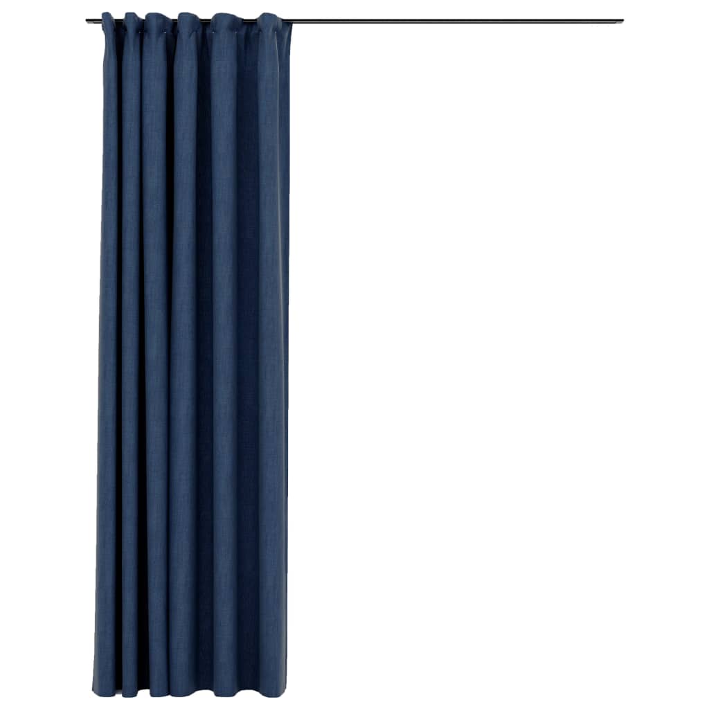 Draperie opacă, aspect de in, albastru, 290x245 cm, cu cârlige - Lando