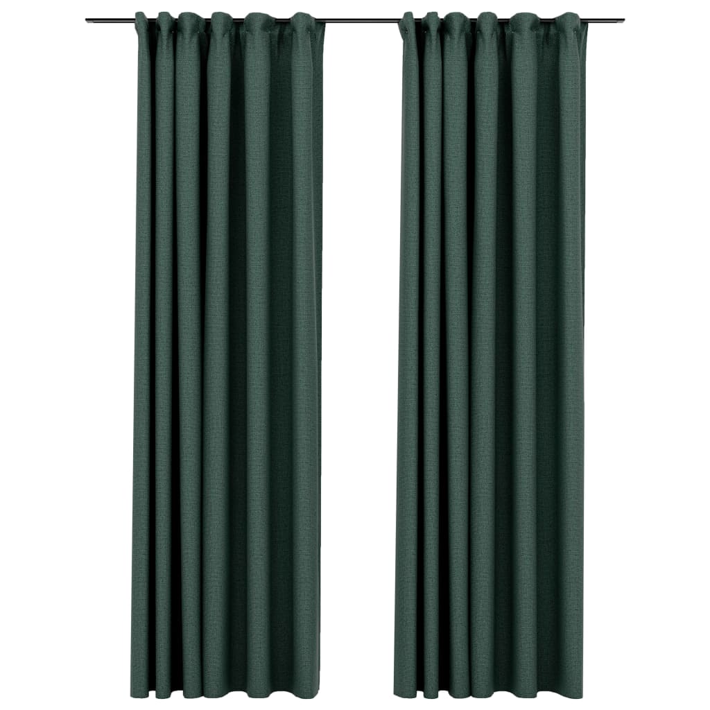 Draperii opace aspect in, cu cârlige, 2 buc. verde, 140x245 cm Lando - Lando