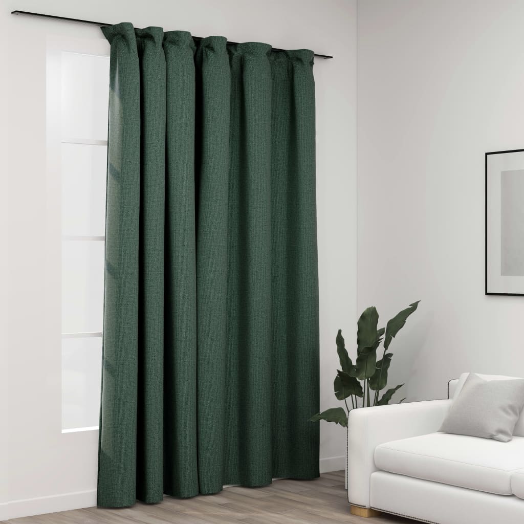 Draperie opacă, aspect de in, verde, 290 x 245 cm, cu cârlige Lando - Lando