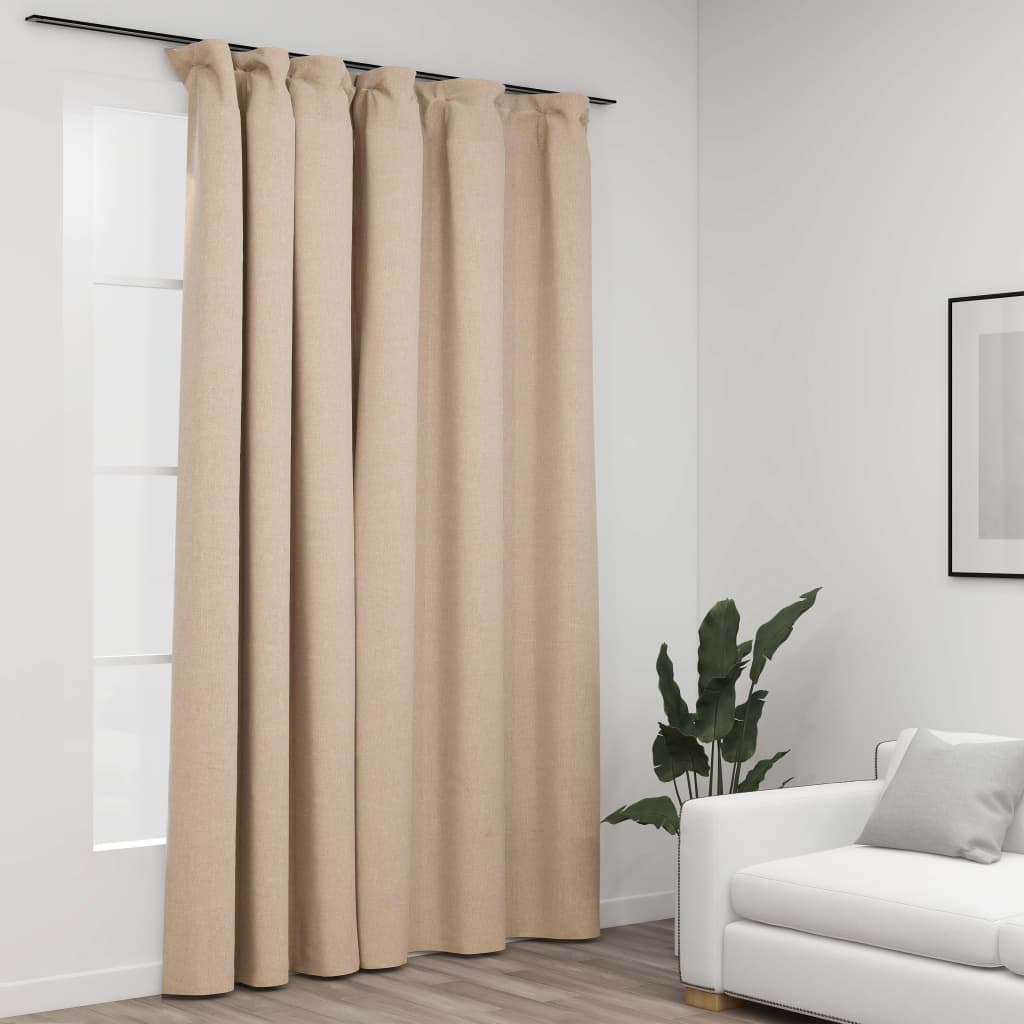 Draperie opacă, aspect de in, bej, 290 x 245 cm, cu cârlige Lando - Lando