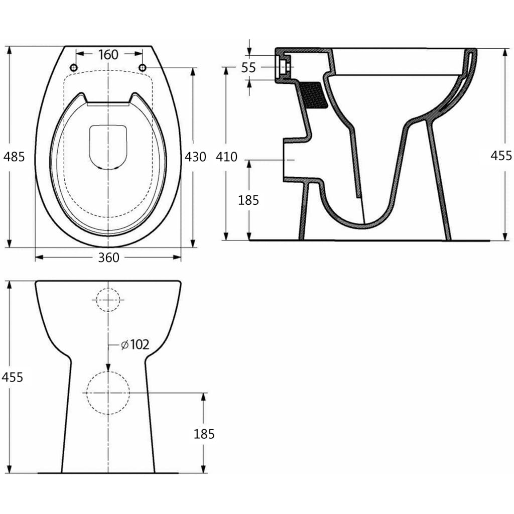 Vas WC fără ramă închidere silențioasă, + 7 cm, negru, ceramică Lando - Lando