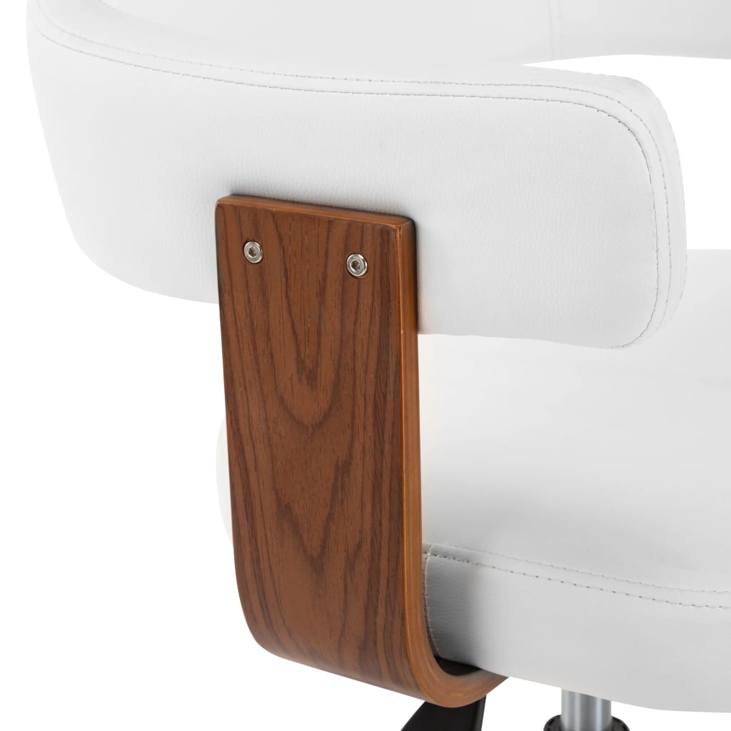 Scaun de birou pivotant, alb, lemn curbat și piele ecologică - Lando