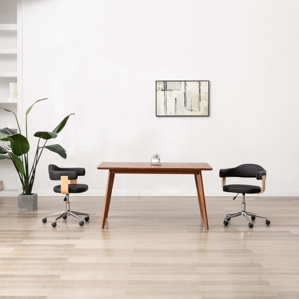 Scaun de birou pivotant, negru, lemn curbat și piele ecologică - Lando