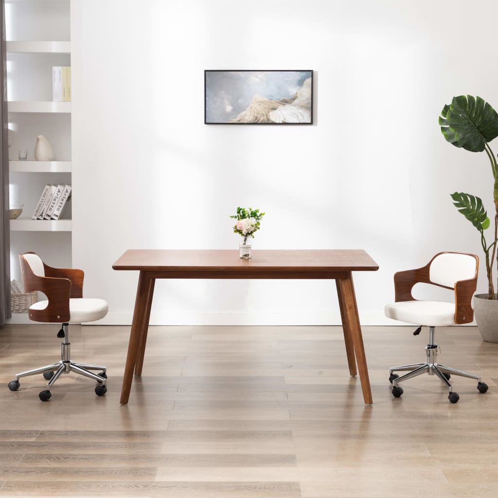 Scaun de birou pivotant, alb, lemn curbat și piele ecologică - Lando