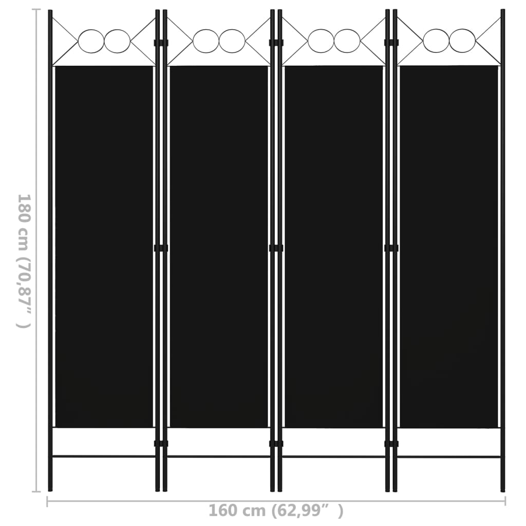 Paravan de cameră cu 4 panouri, negru, 160 x 180 cm - Lando