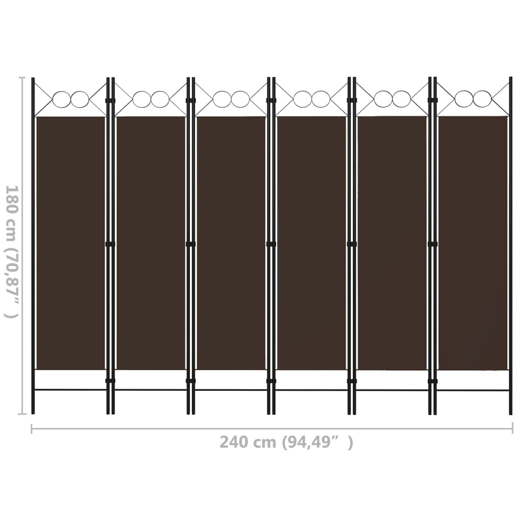Paravan de cameră cu 6 panouri, maro, 240 x 180 cm - Lando