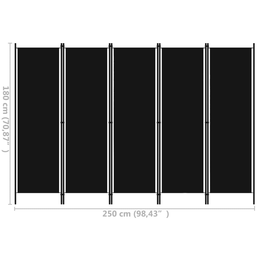 Paravan de cameră cu 5 panouri, negru, 250 x 180 cm - Lando