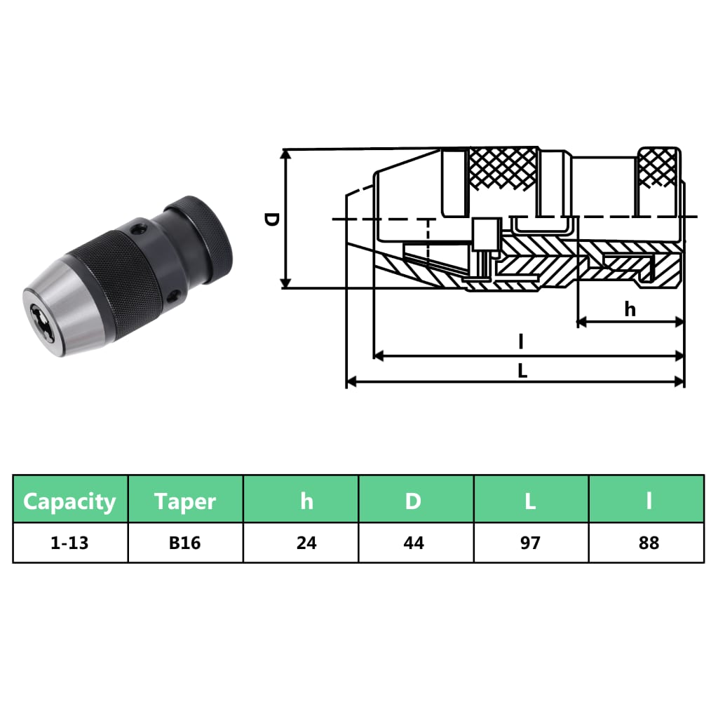 Mandrină cu eliberare rapidă MT2-B16, prindere de 13 mm - Lando