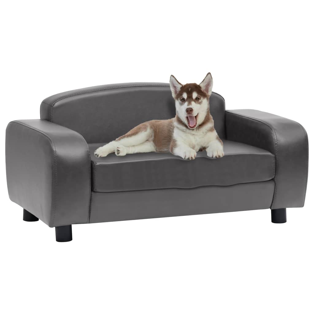 Canapea pentru câini, gri, 80 x 50 x 40 cm, piele ecologică - Lando